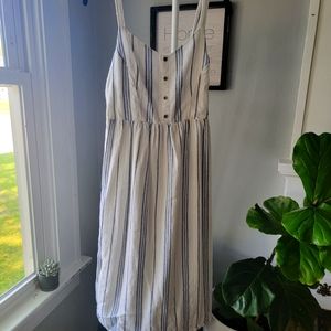 Midi length linen spaghetti strap dress